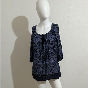 Women's Navy Paisley Peasant Top - Unbranded
